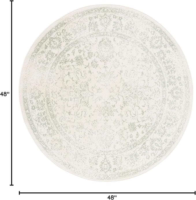 SAFAVIEH Adirondack Collection Area Rug - 4' Round, Ivory & Sage, Distressed Vintage Floral Design, Non-Shedding & Easy to Clean, Ideal for Living Room, Bedroom, Dining Space (ADR109V)