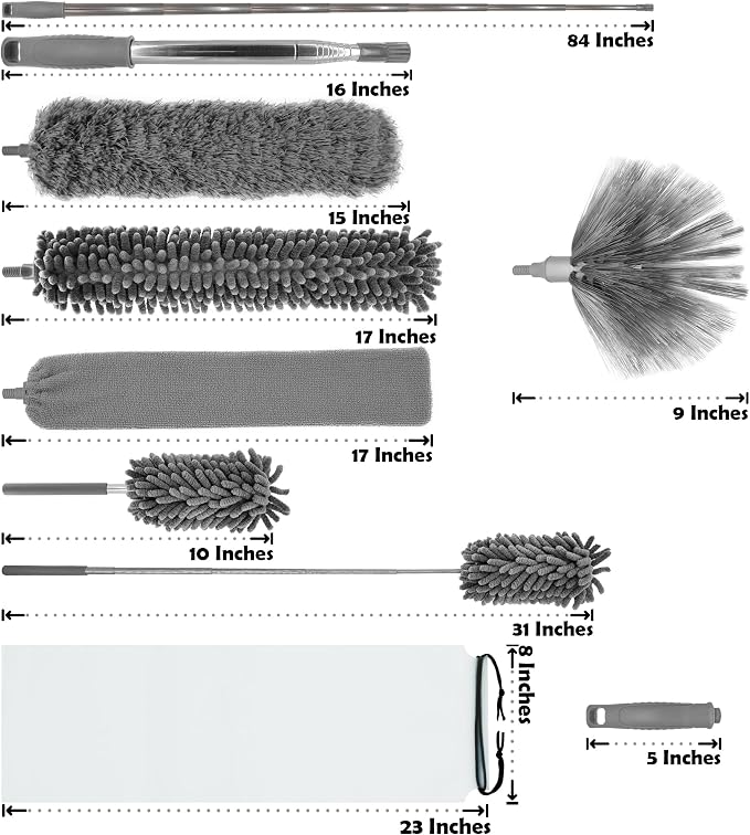 Microfiber Duster with Telescoping Extension Pole Kit, 4 Cleaning Head and 1 - Image 7