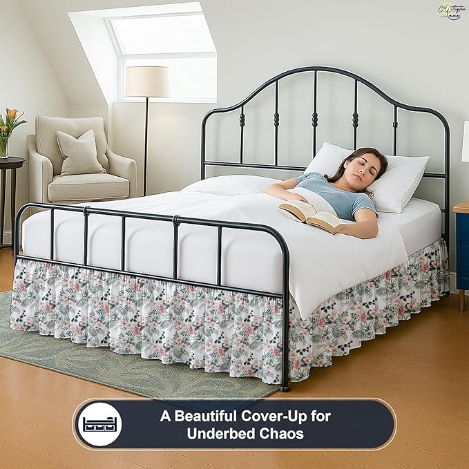 Cottington Lane Ruffled Bed Skirt Full Size with Split Corner, Brushed Microfiber Hotel Quality Dust Ruffle, 14 Inch Drop Gathered Bedskirt, Soft, Stylish, Shrink & Fade Resistant, Petal Dream