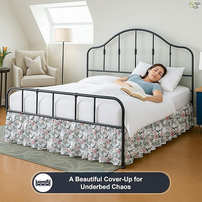 Cottington Lane Ruffled Bed Skirt Full Size with Split Corner, Brushed Microfiber Hotel Quality Dust Ruffle, 14 Inch Drop Gathered Bedskirt, Soft, Stylish, Shrink & Fade Resistant, Petal Dream