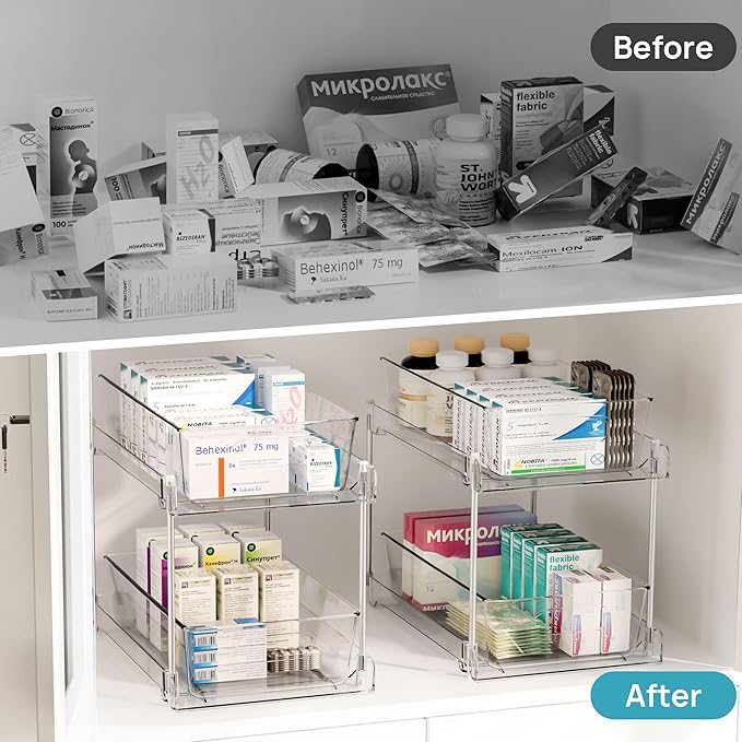 Vtopmart 8 Pack Bathroom Organizer, 2 Tier Clear Under Sink Organizers Vanity - Image 4