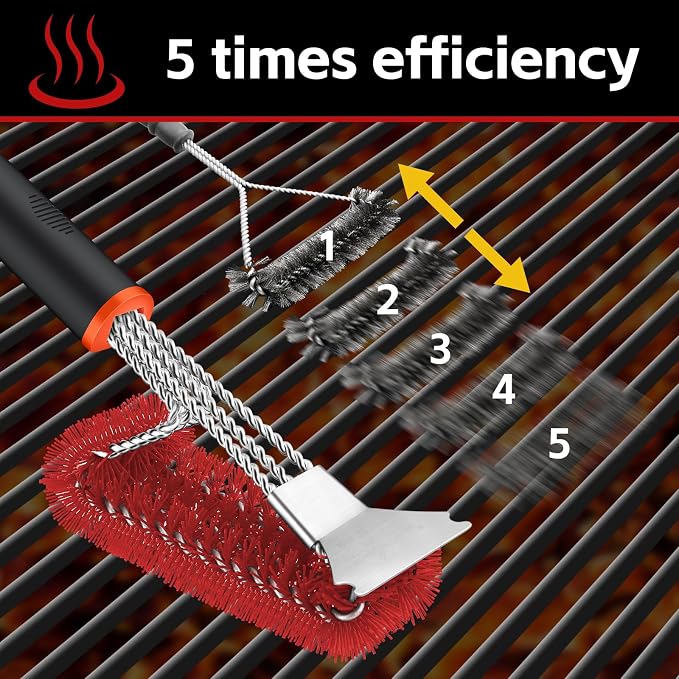 Grill Brush and Scraper, Safe Nylon Bristles Barbecue Triple Scrubbers Cleaning - Image 5