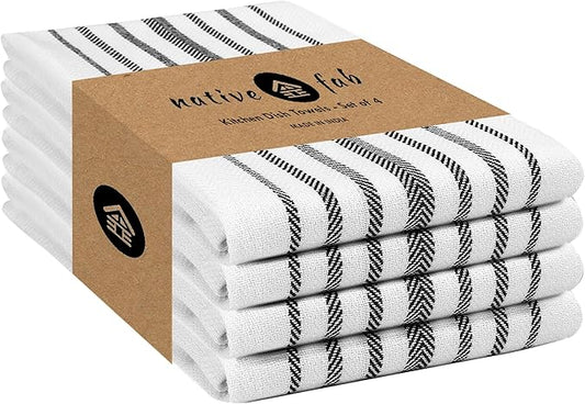 Native Fab 4 Pack Black Kitchen Towels Scandia Stripe 16"x26" by NativeFab