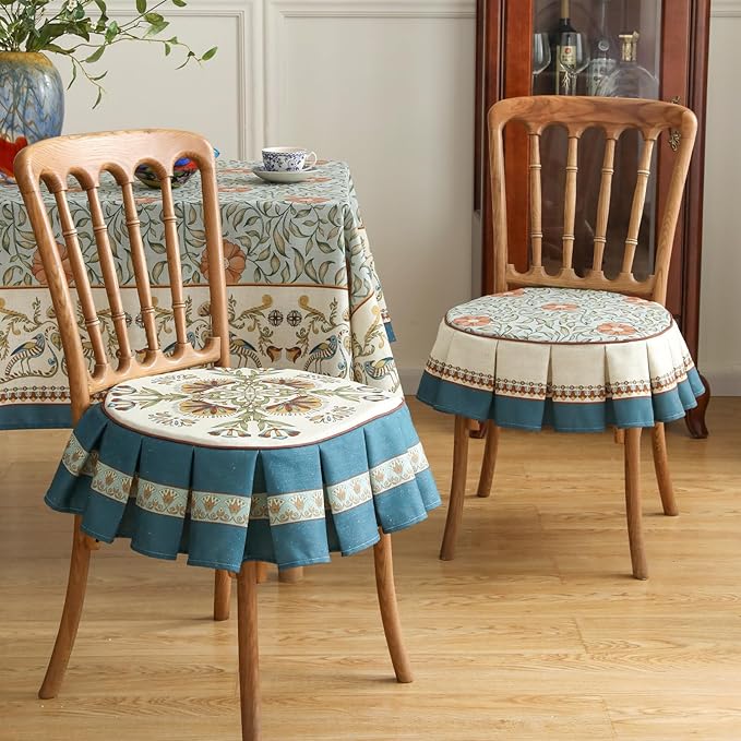 patdrea Pack of 2 Chair Cushions for Dining Chairs with Ruffled, Blue Wensel Floral Seat Cushion with Ties,Non Slip Chair Pads Decor for Bar Stool Cushions, Indoor Kitchen Chairs, 17.7"x17.7"