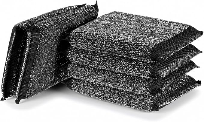 6 Pack Steel Wool Scrubber Sponges, Heavy Duty Stainless Steel Scouring Pads by Telooco