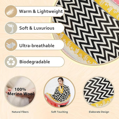 DANA XU 100% Merino Wool Extra Large Pashmina Blanket Travel Scarf Cashmere Wrap for Women Fall Winter Oversize Shawl Floral