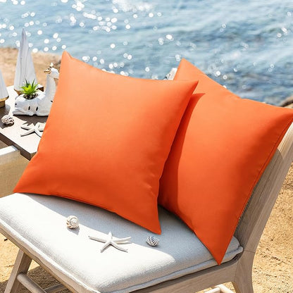 Phantoscope Pack of 2 Premium Dual Usage Outdoor Pillow Inserts, Waterproof Throw Pillows No Cover Needed, Colorful Decorative Couch Sham Cushion Stuffer Patio Couch Tent, Orange 20 x 20 Inches