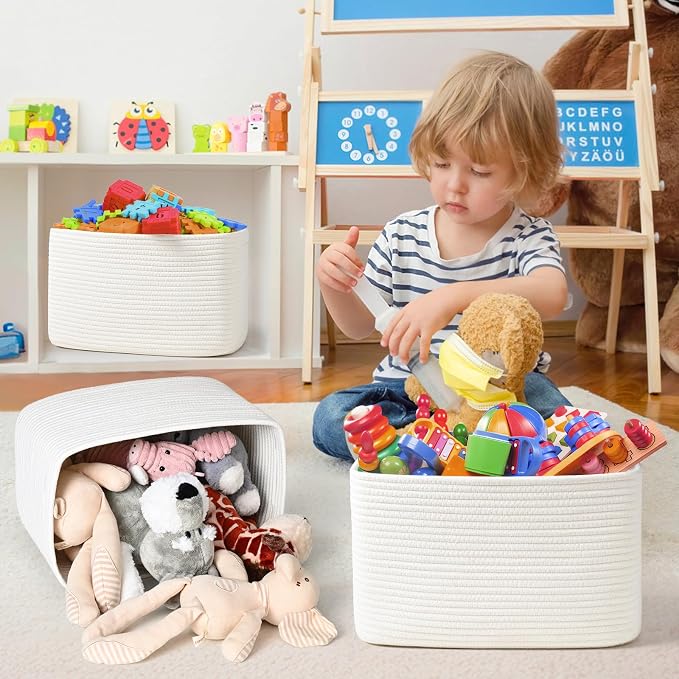3-Pack Shelf Baskets for Organizing, Woven Storage Basket for Shelves, Cotton - Image 3