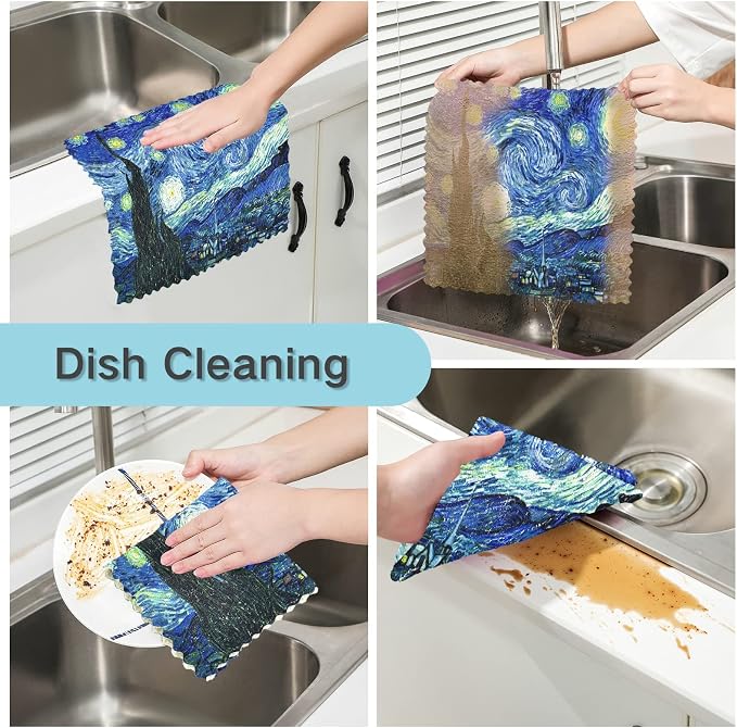 ALAZA Dish Towels Kitchen Cleaning Cloths Vincent Van Gogh Starry Night Dish - Image 2