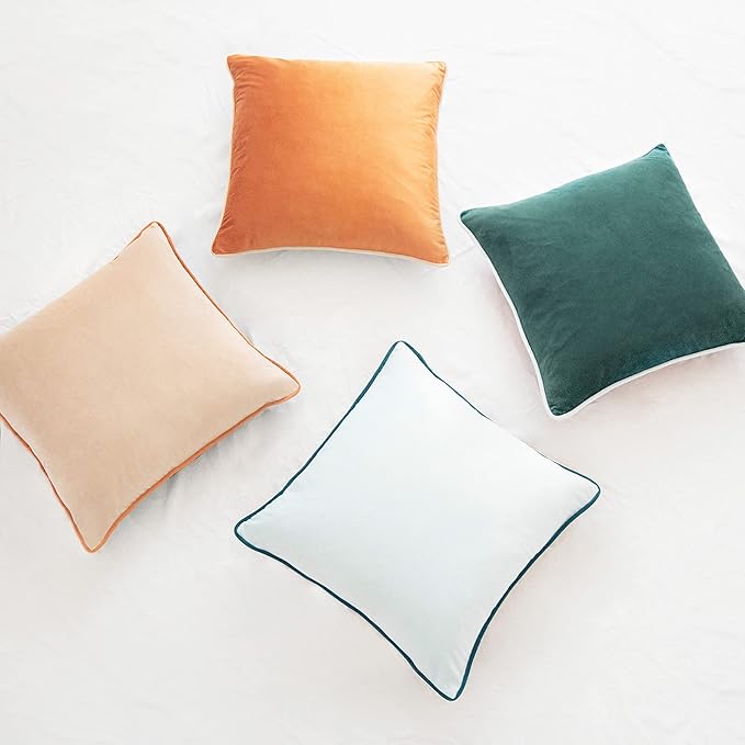MONDAY MOOSE Decorative Throw Pillow Covers Cushion Cases, Set of 4 Soft Velvet Modern Double-Sided Designs, Mix and Match for Home Decor, Pillow Inserts Not Included (18x18 inch, Orange/Green)