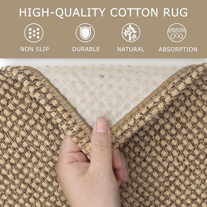 KOZYFLY Boho Runners for Hallways 2.6x10 ft Washable Kitchen Runner Non Slip Rubber Backed Hallway Rugs Cotton Entryway Runner Rug Floor Carpet for Indoor Hall, Backdoor, Kitchen, Tan/Orange/Brown