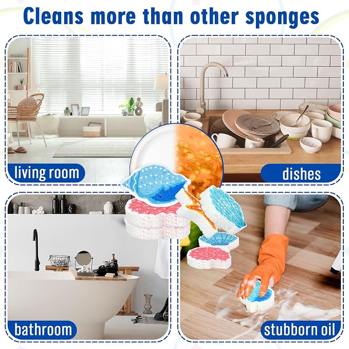 Whaline 8Pcs Starfish Shell Kitchen Sponges Water Absorbing Dish Washing Sponge - Image 5
