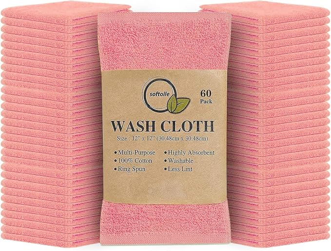Softolle 100% Cotton Washcloths 24 Pack Soft, Highly Absorbent Washcloth by Softolle