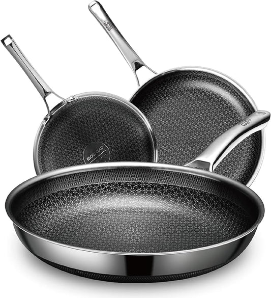 SNOWCLAD 3 Piece Hybrid Nonstick Pans Set, 8+10+12 Inch Nonstick Frying Pans Set by SNOWCLAD