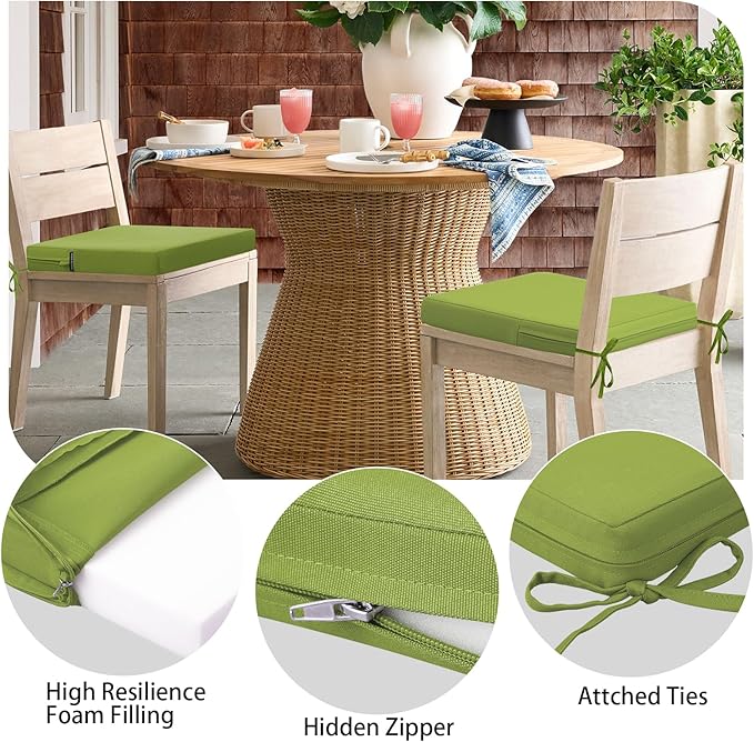 idee-home Outdoor Chair Cushions Set of 4, 17" x 16" Outdoor Seat Cushion Waterproof Patio Furniture with Ties, Dining Chair Pads
