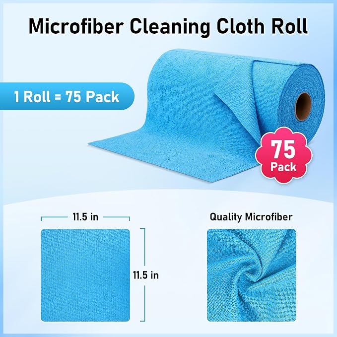 HOMERHYME Microfiber Cleaning Cloth Roll, 75 Pack Tear Away Microfiber Towel - Image 2