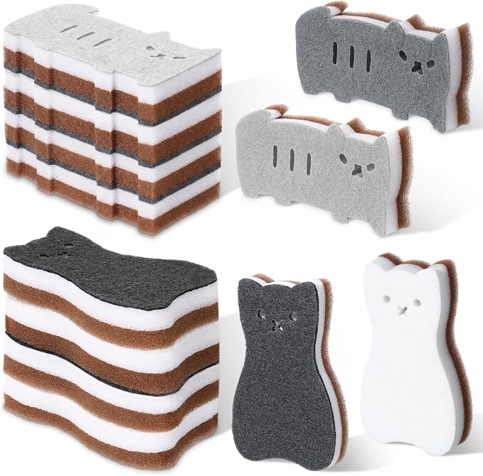 12 Pcs Cat Kitchen Sponges for Dishes Double Sided Cleaning Dish Scrub Sponge by Unknown