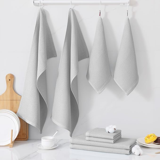 Homaxy 100% Cotton Kitchen Towels and Dishcloths Set, 12 x 12 Inches and 13 x - Image 7