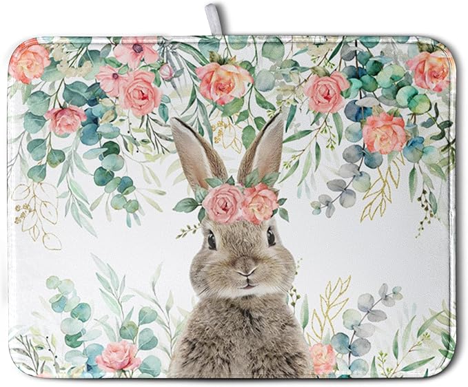 Easter Rabbit Dish Drying Mats for Kitchen Counter Easter Spring Watercolor by Kwlegh