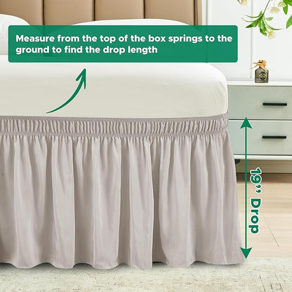 Biscaynebay Wrap Around Bed Skirts for King & Cal King Beds 19" Long Drop, Camel Grey Adjustable Elastic Dust Ruffles Easy Fit Wrinkle Resistant Silky Luxurious Fabric Machine Washable