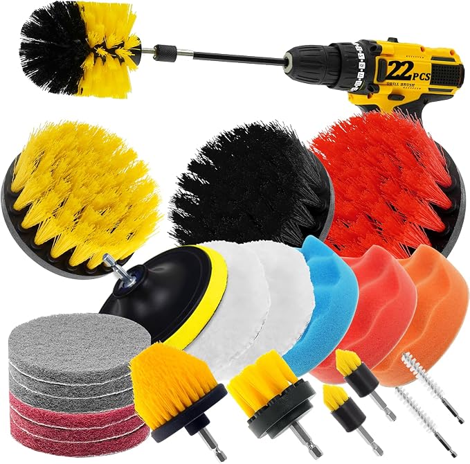 22 Pcs Drill Attachments Set, Scrub Pads & Sponge & Wire Brush, Power Scrubber by ETOUPA