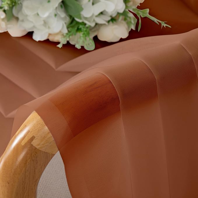 Chyhomenyc Orange Sheer Curtains 54 Inch Long 2 Panels, Short Voile Drapes - Image 2
