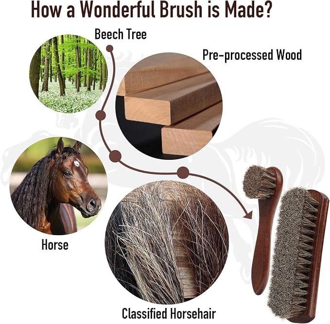 3-Piece 100% Horse Hair Shoe Brush Kit Premium Dauber Applicators Leather Care - Image 3