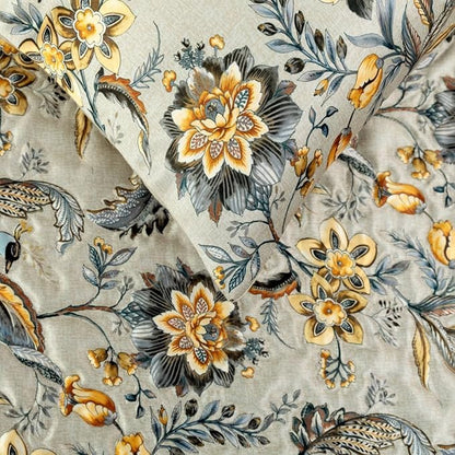 The HomeCentric King/Queen/Twin Grey & Yellow Decorative CA King 86"x18" Bed Runner Without Pillow Cover, Peacock, Quilted & Tassels Bed Scarf on Satin Fabric - Peacock Swag
