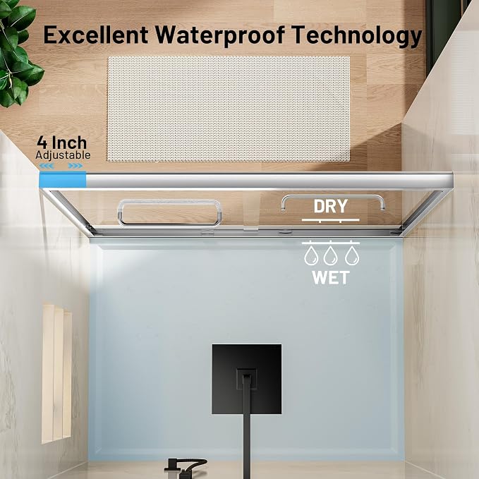 44-48" W x 70" H Double Sliding Shower Door, Semi-Frameless Shower Door - Image 6
