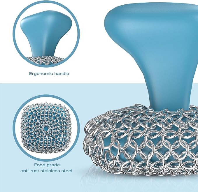 Cast Iron Scrubber | Dish Scrub Brush | 316 Cast Iron Cleaner Chainmail Scrubber - Image 3