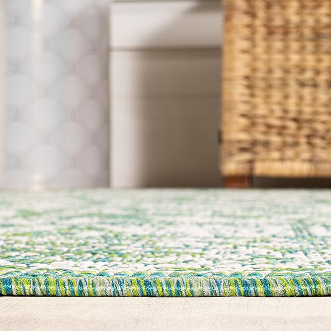 JONATHAN Y Weave Floral Indoor Outdoor Area Rug 5X8 Cream/Green, Tela Bohemian Textured for Backyard, Patio, Porch, Easy-Cleaning, High Traffic, Pet-Friendly, Non-Shedding (SMB100F-5)