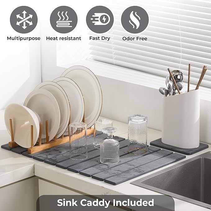 Large Stone Dish Drying Mat for Kitchen Counter, Foldable Water Absorbing - Image 4