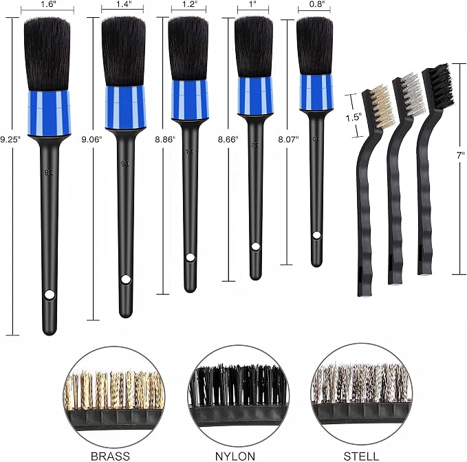 10pcs Detailing Brush Set, Including 5 car Cleaning Brush, 3 Wire Brush - Image 4