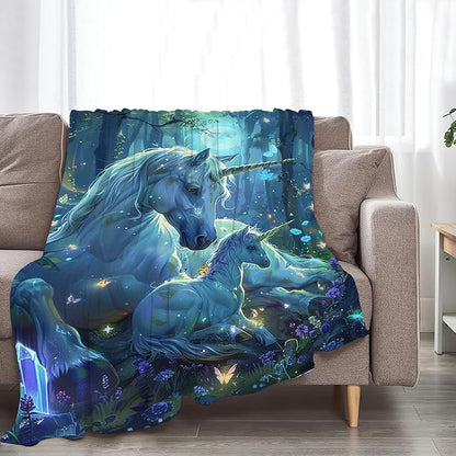 Unicorn Blanket for Girls - White Horse Throw for Women, Men, Boys - Soft Warm Cozy Fleece for Couch, Sofa, Bed - Gifts and Decor - 80"x60"