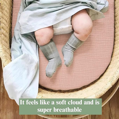 Baby Bassinet Sheets 3 Pack for Boys & Girls, Soft Breathable Muslin Cotton Bassinet Mattress Cover, Universal Fit for Hourglass, Oval, and Rectangle Mattress (Daisy Petal)