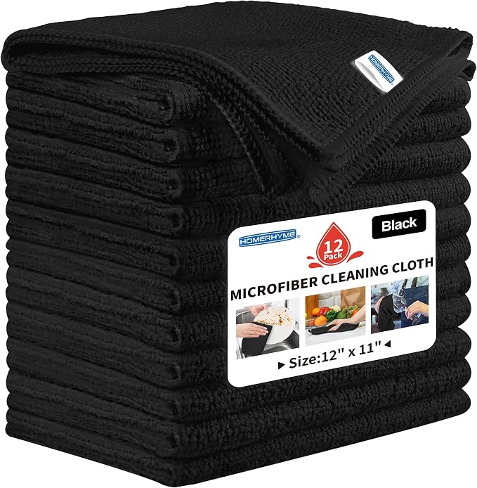 HOMERHYME Microfiber Cleaning Cloth, 12 Pack Black Cleaning Rags, Reusable by HOMERHYME