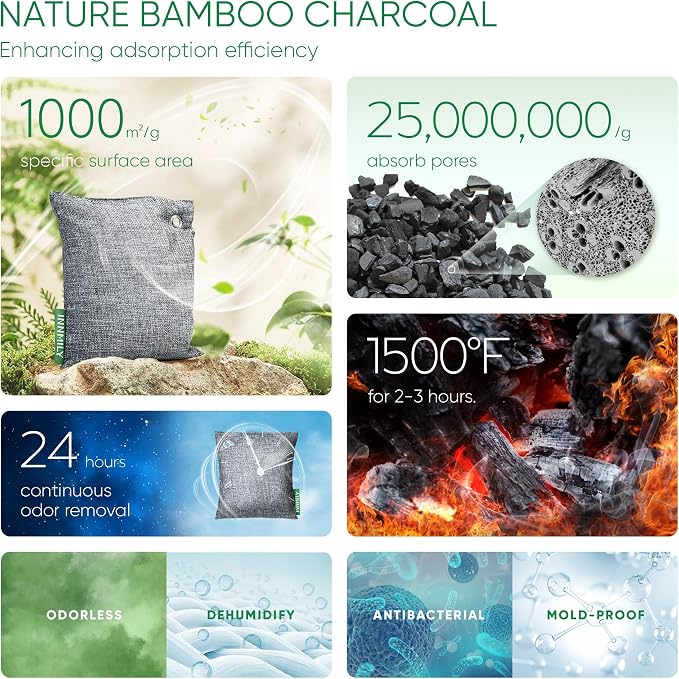 Activated Charcoal Odor Absorber, Large 12 Pack w Hooks Nature Odor Eliminator - Image 4