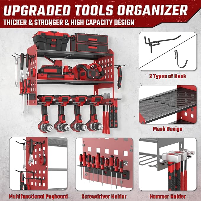 Power Tool Organizer, Heavy Duty Wall Mount Tool Organizer 3 Layers - Image 5