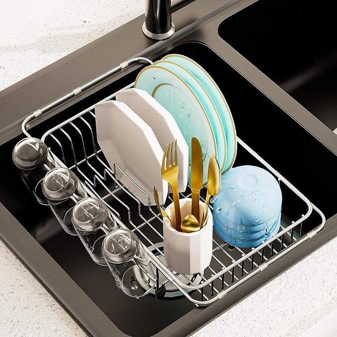 Dish Drying Rack in Sink Expandable Stainless Steel Kitchen Dish Drainer by AIDERLY