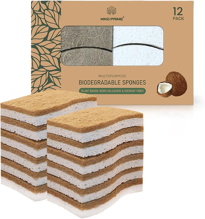Natural Kitchen Sponge –12-Pack Biodegradable Sponges by MMGPrime