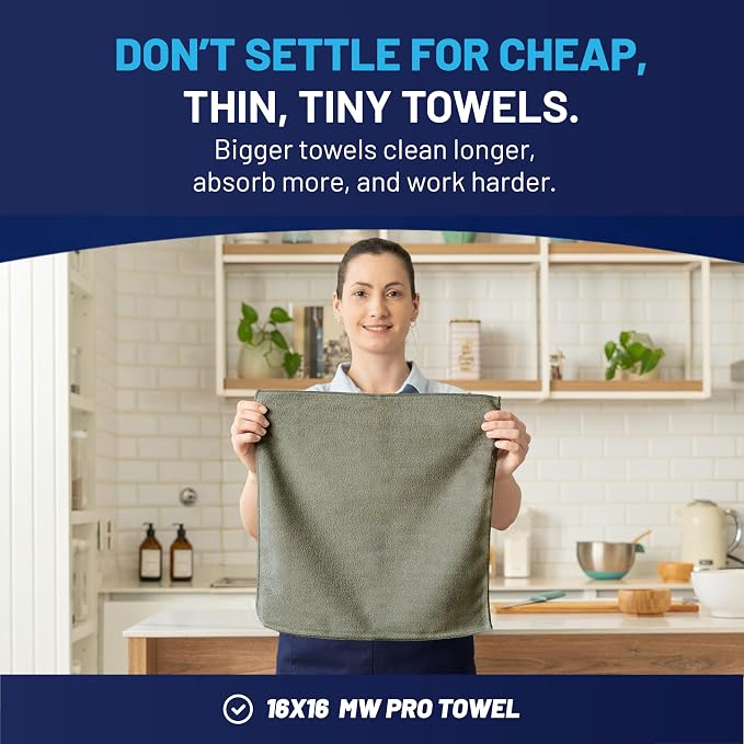 MW Pro Microfiber Cleaning Cloth | Olive | 12 Pack | 16” x 16” | All Purpose - Image 3