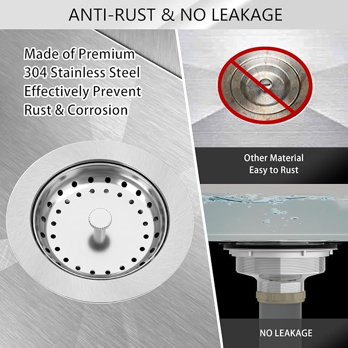 Kitchen Sink Drain 3-1/2 Inch Brushed Stainless Steel Sink Drain Strainer - Image 7