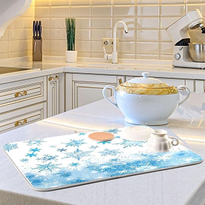 Winter Snowflake Blue Dish Drying Mat - Image 6