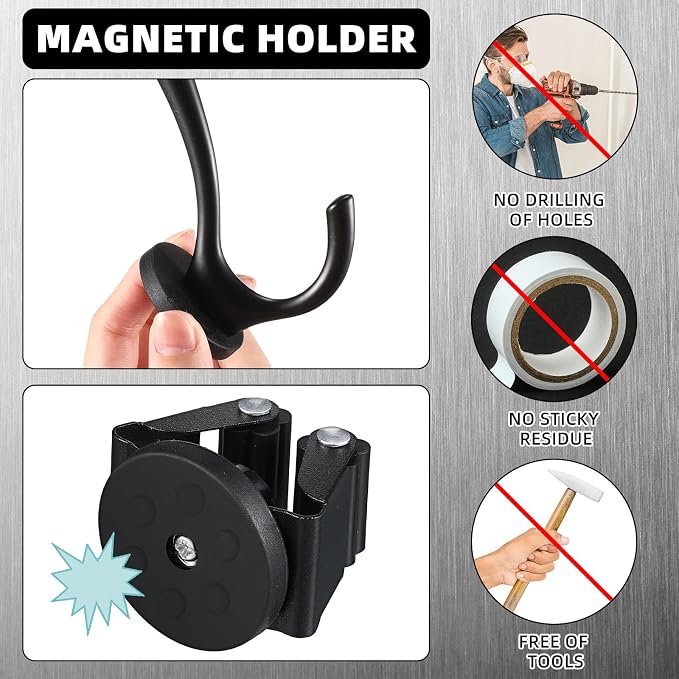 4 Pcs Magnetic Double Hooks Magnetic Coat Hooks Magnetic Mop Broom Holder - Image 3