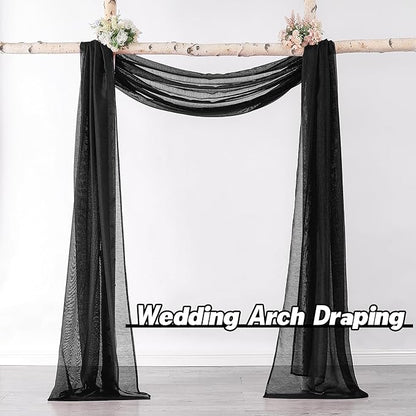 DONREN Jet Black Window Scarf Curtains for Outdoor Decoration - Add Luxury Beautiful Elegant Effect to Curtain Panels (1 Panel, 34 x 216 Inches Long)