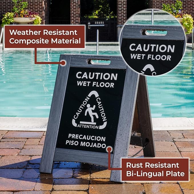 Premium Outdoor Composite Caution Wet Floor Sign – Bilingual w/Non-Skid Plastic - Image 7