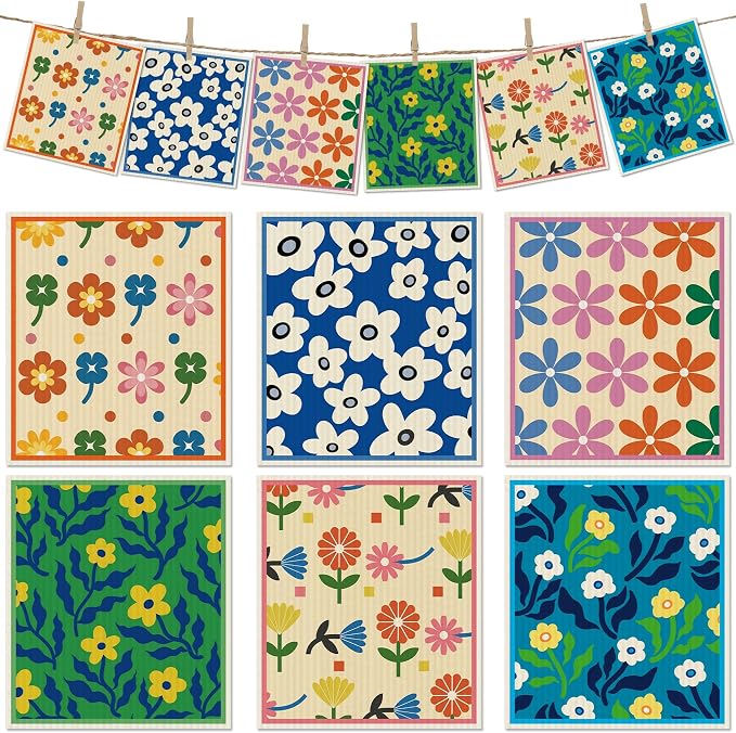 6 Packs Swedish Paper Cloths for Kitchen, Reusable Paper Towels Washable Dish by Revahope
