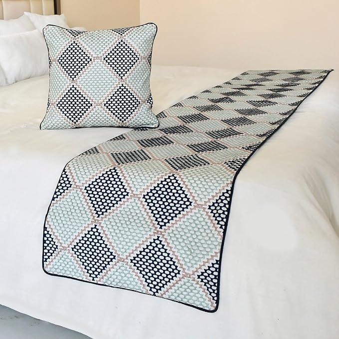 The HomeCentric King/Queen/Twin Blue Decorative Bed Runner Full 68"x18" Bed Runner with One Pillow Cover, Embroidered Bed Scarf on Embroidered Fabric - Pointillism