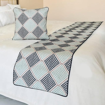 The HomeCentric King/Queen/Twin Blue Decorative Bed Runner Full 68"x18" Bed Runner with One Pillow Cover, Embroidered Bed Scarf on Embroidered Fabric - Pointillism