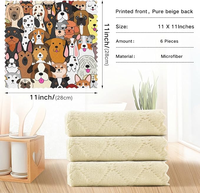 Dish Towels Kitchen Cleaning Cloths Cute Doodle Dog Print Animal Dish Cloths - Image 3
